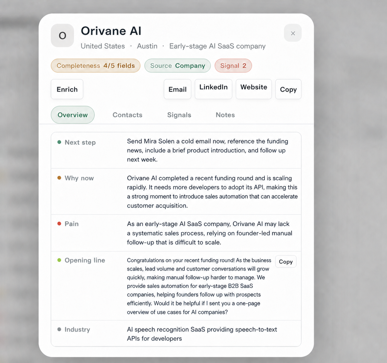 Afield company opportunity product interface